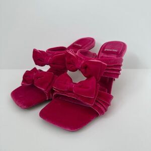 Gianni Bini Pandorah Velvet Bow Square Toe Heeled Sandals